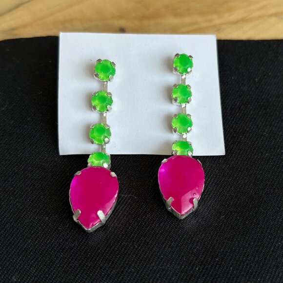Three Pairs Of Fun Colourful Rhinestone Earrings Costume Jewellery - Picture 3 of 5